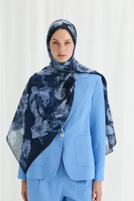 cs camellia scarf Aura İpek Krep Şal - Lacivert