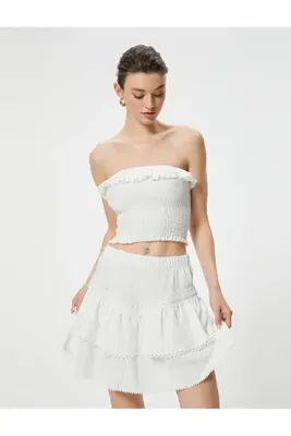 Koton Mini Etek Beli Lastikli Dokulu Fisto Detaylı