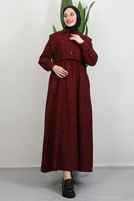Lamia Giyim Alçin Tüvit Elbise Bordo