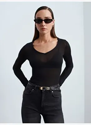 Dilvin 32310 V Yaka Kaşmir Karışımlı Modal Bluz