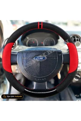 HasAkman Ford Fiesta Dikme Direksiyon Kılıfı Delikli Deri Parlak Siyah Kırmızı Detay Çift Yüzük ve Dikiş Comfort-Trend-Collection-Titanium 2006-2008