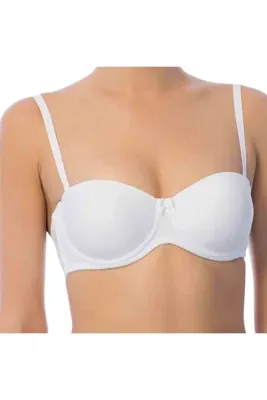 fiyakamstore Beyaz Destekli Balenli Telli Straplez İnce Askı Sütyen