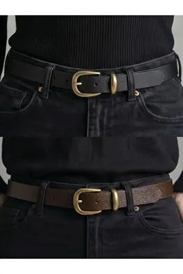 Kemerix %100 Hakiki Deri 2'li Set kadın Eskitme Tokalı 2.8 cm Jean Kemeri Pantolon Kemeri