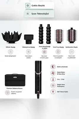 Shark FlexStyle Black Air Styler Oval Fırça Düzleştirici Fırça Difüzör Cool Shot 1400W Hafif Gövde
