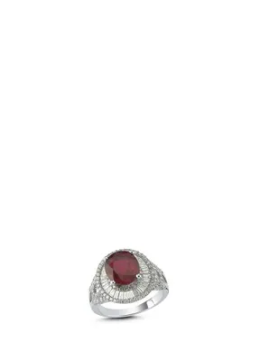 Aspendos Jewellery Oval Yakutlu Pırlanta Taşlı 18 Ayar White Gold Kadın Altın Yüzük