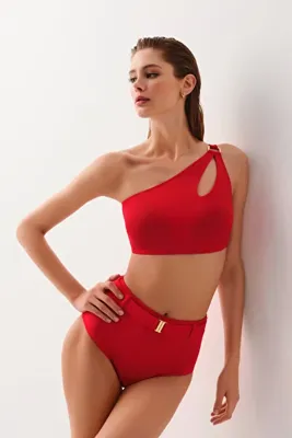 SUWEN Tek Omuz Aksesuarlı Bralet Bikini Üst