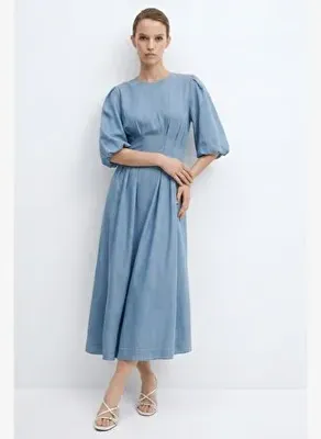 Exquise Balon Kollu Bele Oturan Slim Fit Maxi Elbise