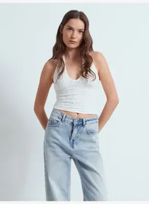 Dilvin 32690 Halter Yaka Dantel Detaylı Top
