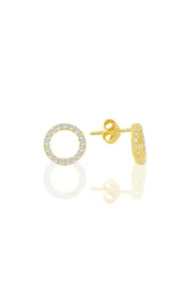 Söğütlü Silver Gümüş Altın Yaldızlı Zirkon Taşlı Simit Küpe Sgtl10809gold