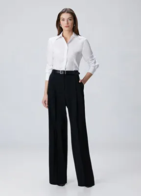 Beymen Collection Siyah Pili Detaylı Düz Paça Pantolon