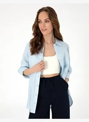 Pierre Cardin Açık Mavi Oversize Uzun Kollu %100 Keten Gömlek50301078-VR003