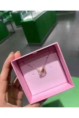 ArtBDesign Pembe Taşlı Çelik Kuğu Kolye