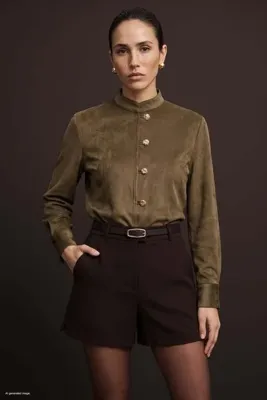 Sateen Süet Gömlek - Camel