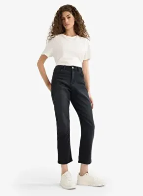 Defacto Pamuklu Straight Fit Mary Vıntage Yüksek Bel Bilek Boy Siyah Jean Pantolon