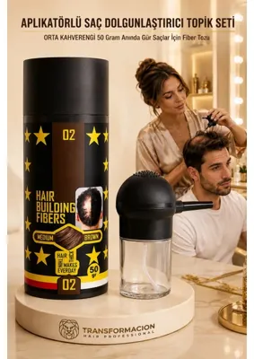 Nano Absolute Aplikatörlü Saç Dolgunlaştırıcı Set ORTA TON KAHVERENGİ| 50gr Topik Fiber Tozu & Profesyonel Pompa 721500