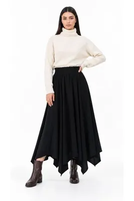 SNM BUTİK TEKSTİL VE MODA Kadın Desenli 8 Parça Üçgen Kesim Asimetrik Beli Lastikli Tesettür Etek