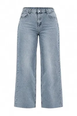 Trendyol Curve Mavi Yüksek Bel Paçası Kesikli Geniş Paça Wide Leg Jeans TBBSS26CJ00057