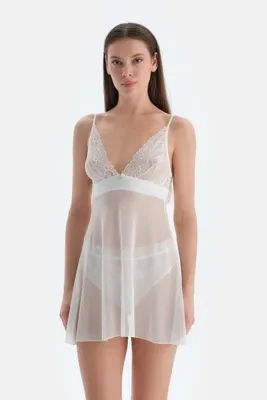 Dagi Beyaz Dantel Detaylı Tüllü Babydoll