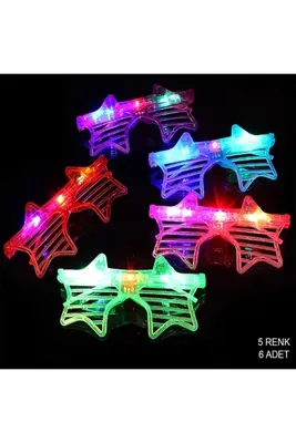 MyBest Işıklı Yıldız Şekilli Led Parti Gözlüğü 5 Renk 6’lı Set