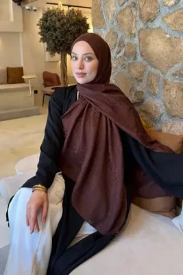 lamelif CC Desen Aura Pamuk Jakar Şal Kahverengi