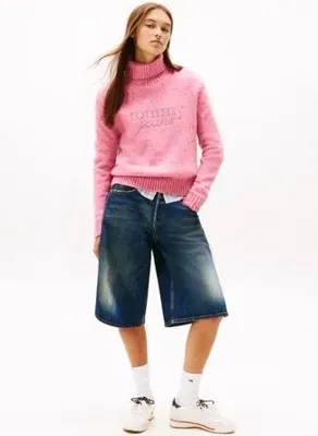 Tommy Jeans Pembe Kadın Yarım Balıkçı Yaka İşlemeli Kazak DW0DW21687THC