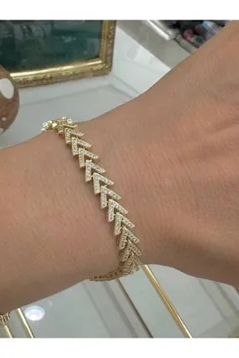 Genel Markalar Vip Çelik Gold Renk Zirkon Taşlı Balık Sırtı Tasarım Bileklik Uzunluk 17 cm. Ek Klipsle 18,5 cm.