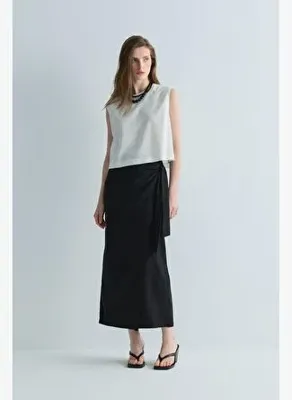 Suud Collection Ekru Lavin Sıfır Kol Keten Bluz