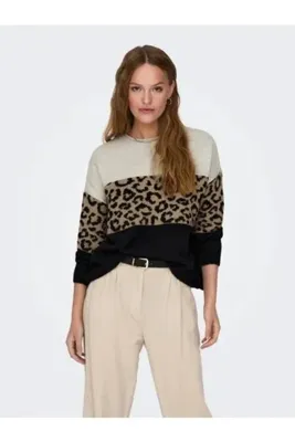ONLY Onljade Anımal Ls O-Neck Noos Knt Kazak 15294969