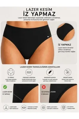 Adeniz Kadın (Beli Lastikli) TEKLİ Dikişsiz Lazer Kesim Iz Yapmaz Likralı Bikini Slip Külot Premium Esnek ve Yumuşak