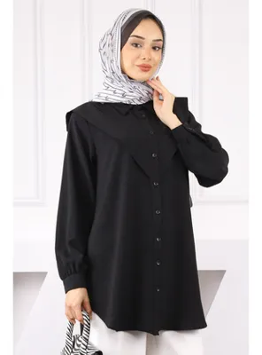 İmaj Butik Siyah Ön Detaylı Linda Tunik
