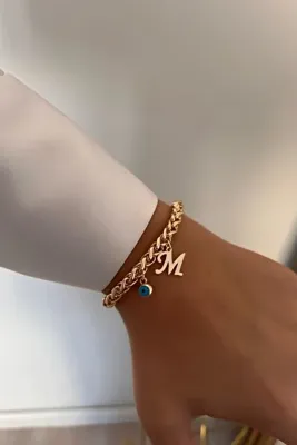 Trendy Butik M Harf Bileklik Kişiye Özel Kalın Zincir Harfli Bileklik