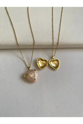 Collection Kalpli üstü kelebek modelli butterfly heart locket kolye kapaklı çelik kolye