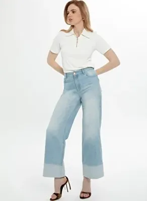 Kiwe Duble Paça Geniş Paça Mavi Jean Pantolon