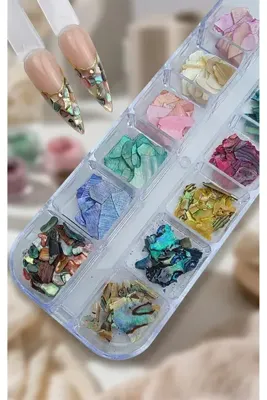 Wien Nail Master 12li Sedefli İnce Deniz Kabuğu Tırnak Süsleme Charm Nail Art Charm Taşları WN-510