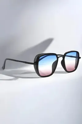MACERATİ Izara Unisex Siyah Dikdörtgen Metal Çerçeve Renkli Cam Uv400 Güneş Gözlüğü