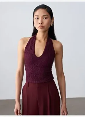 Dilvin 32690 Halter Yaka Dantel Detaylı Top