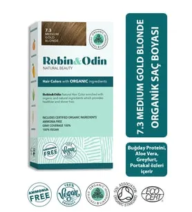 Robin & Odin Robin&Odin Organik Amonyaksız Silikonsuz Parabensiz Meyve Ekstresi İçeren Vegan Saç Boyası 7.3 Medium Gold Blonde / Orta Altın Sarı