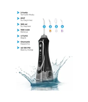Pirantech Aquadent Pro Şarjlı Ağız Duşu 4 Başlıklı Diş Arası Temizleme Cihazı