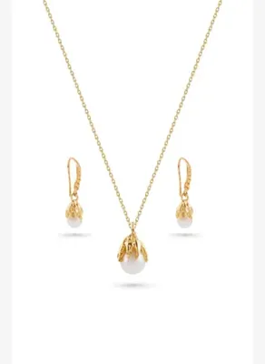 Ecru Atelier Daisy İnci Kolye ve Küpe Seti - Gold