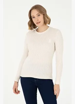U.S. Polo Assn. Kadın Krem Bisiklet Yaka Basic Kazak50288979-VR071