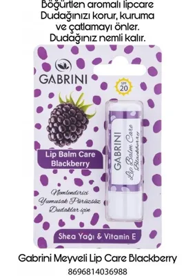 Gabrini Siyah Böğürtlen Aromalı Dudak Balmı - SPF20, Shea Yağı ve E Vitamini ile Zenginleştirilmiş Nemlendirici Stick