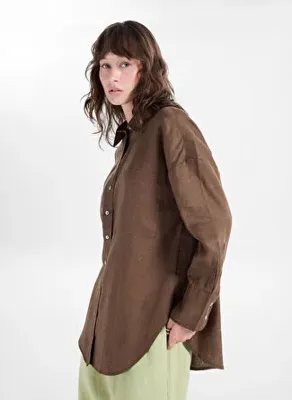 U.S. Polo Assn. Kahverengi Kadın Oversize Gömlek PR-LINOSA026Y