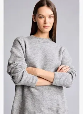 DeFacto Oversize Bisiklet Yaka Triko Basic Kazak