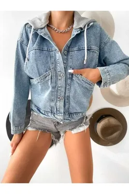 DENİKK Trend Kapşonlo Crop Kot Ceket