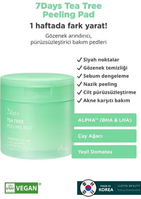 Ariul 7days Tea Tree Peeling Pad - Çay Ağacı Gözenek Arındırıcı Peeling Ped