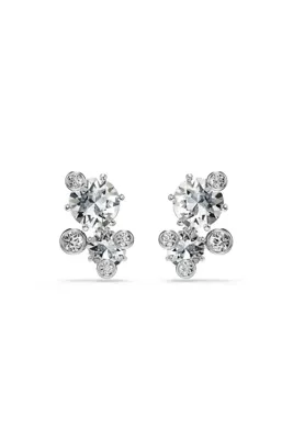 Swarovski Constella düğme Küpeler, Yuvarlak kesim, Beyaz, Rodyum kaplama