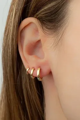 Silvano Jewelry 925 Ayar Gold Gümüş 3'lü Halka Set Küpe (16-14-10mm)