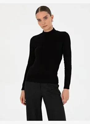 Pierre Cardin Kadın Siyah Slim Fit Basic Kazak 50315768-VR046