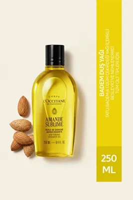 L'Occitane Badem Duş Yağı, Tatlı Badem ve Üzüm Çekirdeği Yağı İçeren Besleyici ve Nemlendirici, Omega 6 ve 9, 250 ml