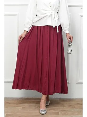 İmajButik Bordo Beli Lastikli Kraş Etek